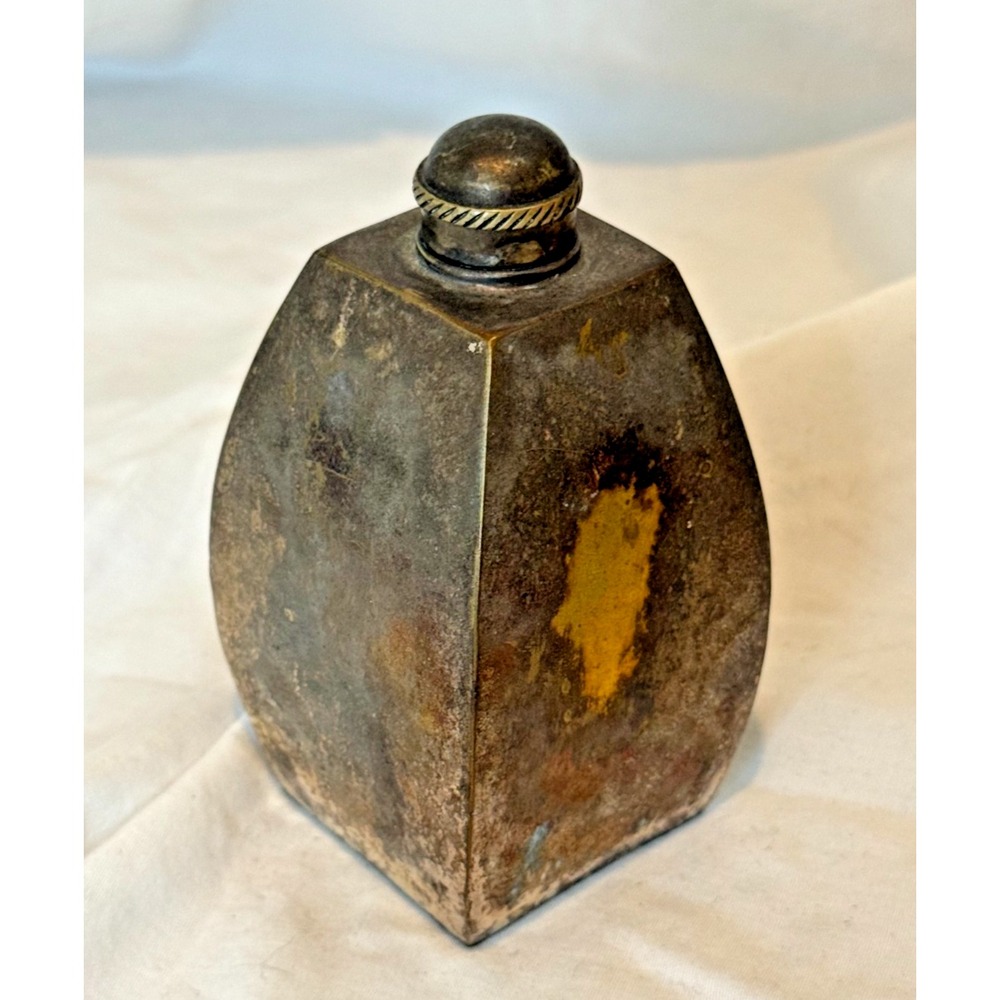 Antique 19th Century Heavy Cast Brass Four-Sided Case Flask / Utility Canister